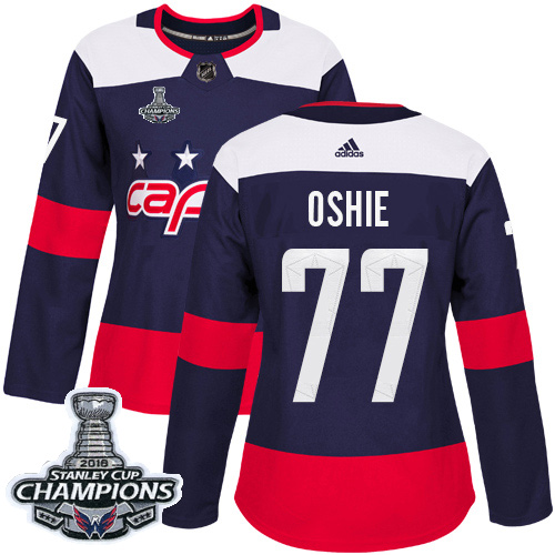 Adidas Capitals #77 T.J. Oshie Navy Authentic 2018 Stadium Series Stanley Cup Final Champions Women's Stitched NHL Jersey
